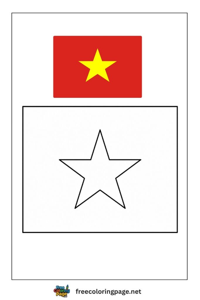 vietnam flag coloring page with colored reference