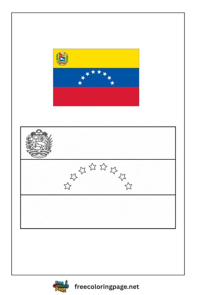 venezuela flag coloring page with colored reference