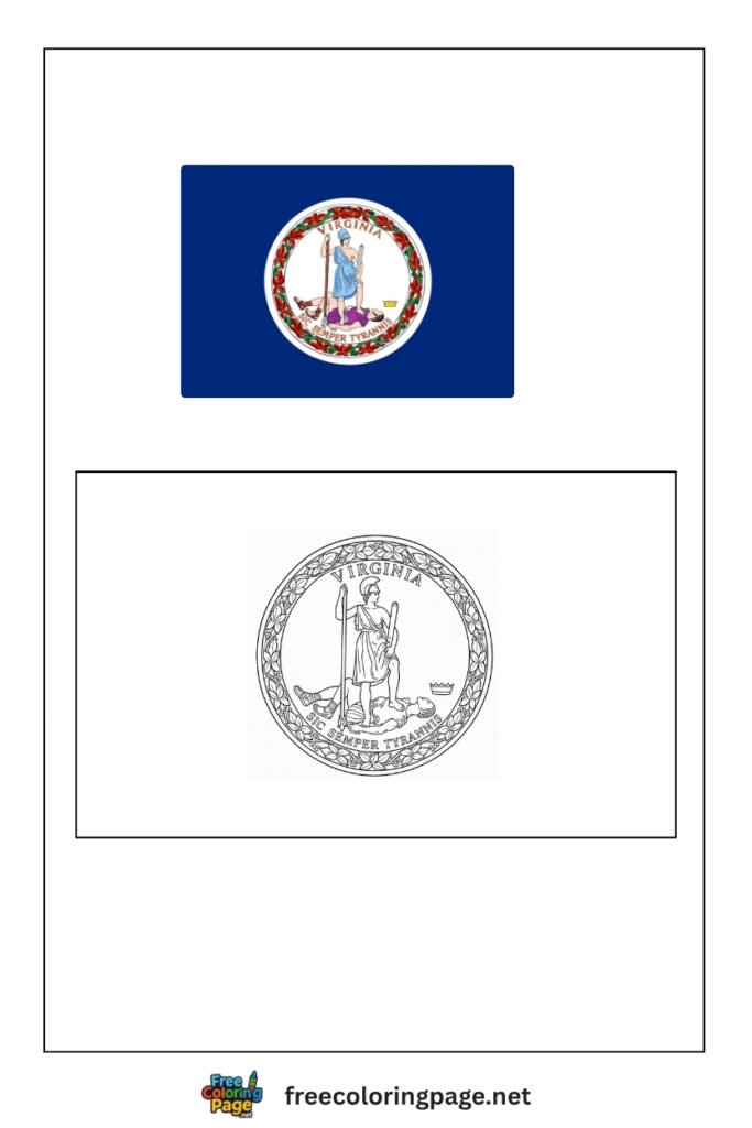 virginia flag coloring page with colored reference