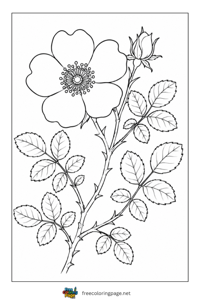 wild rose coloring page for kids
