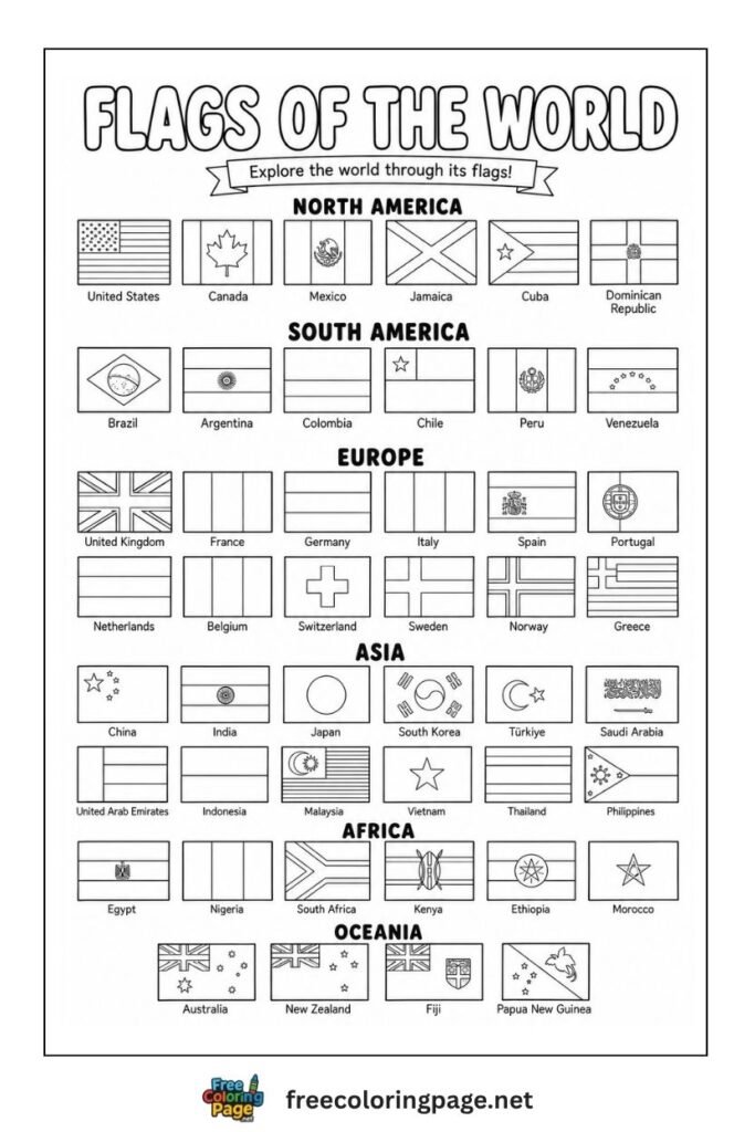 flags of the world coloring page