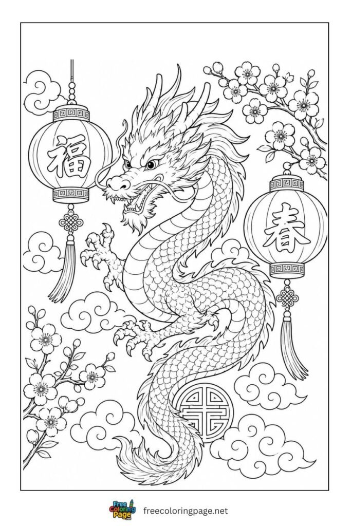 zodic sign dragon coloring page