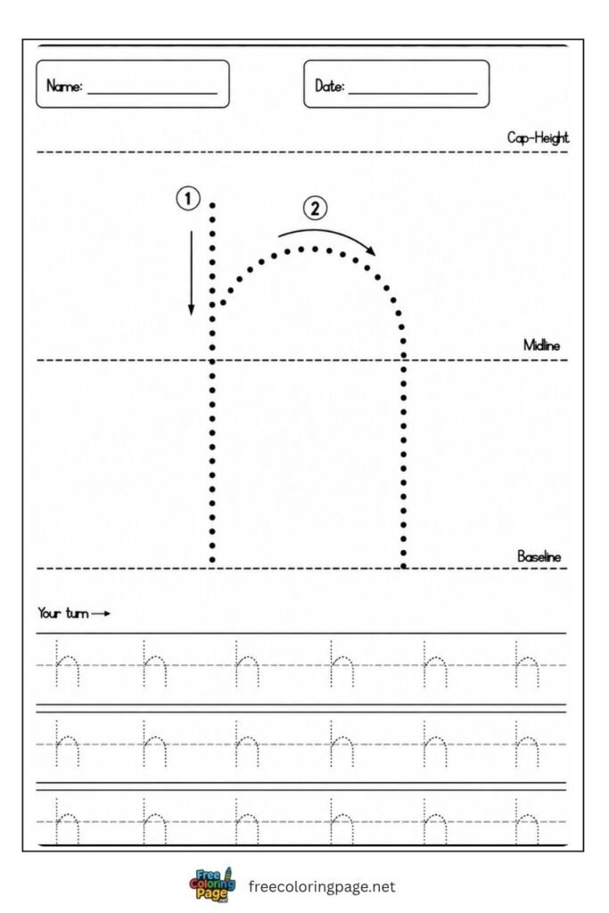 Letter n lowercase tracing worksheet with dotted outline free printable for preschool and kindergarten