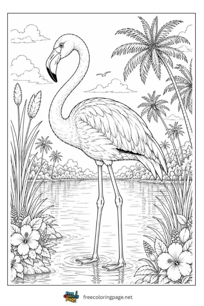 Adult flamingo coloring page