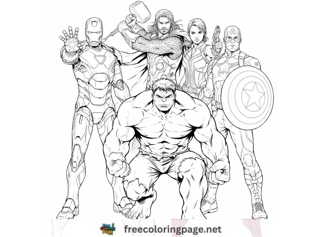 avengers heros are align together avengers coloring pages