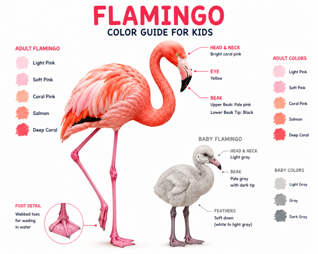 flamingo coloring guide for kids and adults to color the classic pink orange in flamingo coloring page