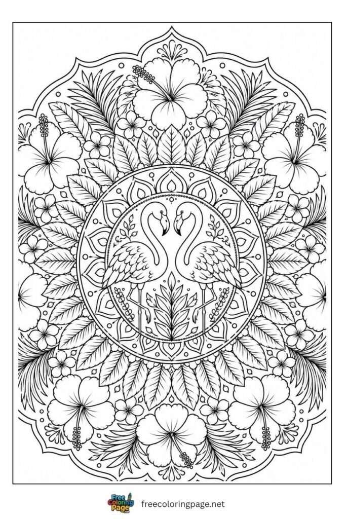 Flamingo mandala coloring page intricate design pattern