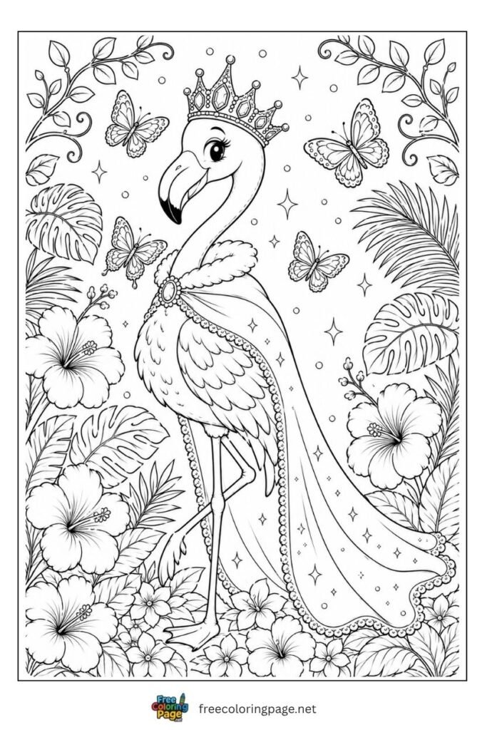 Flamingo princess coloring page