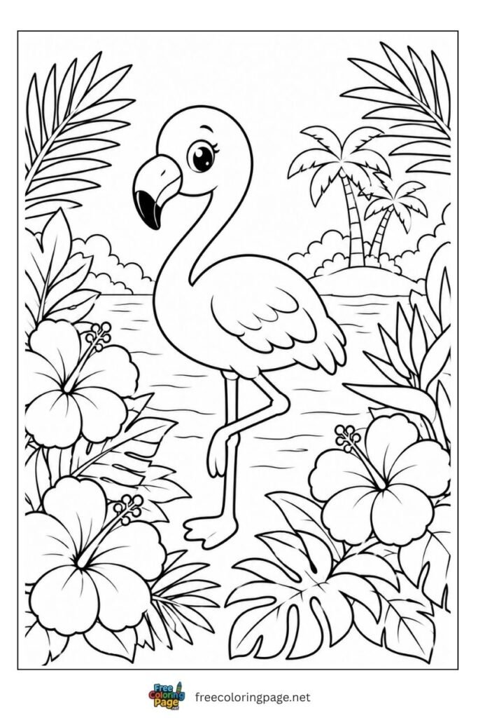 Flamingo tropical beach coloring page coloring page