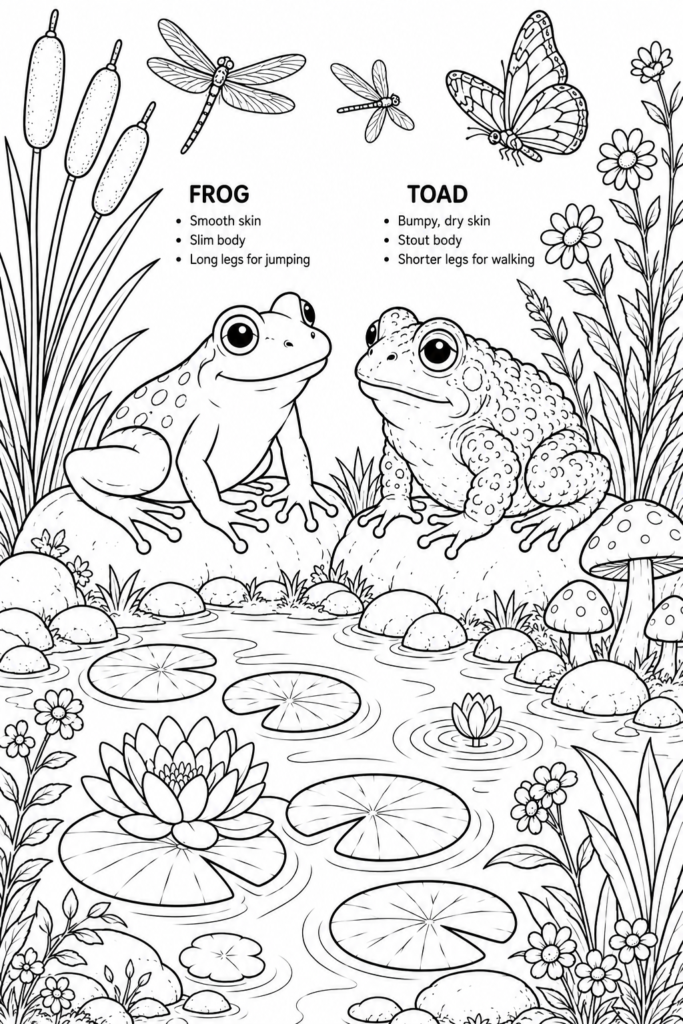 In pond frog and toad  coloring page