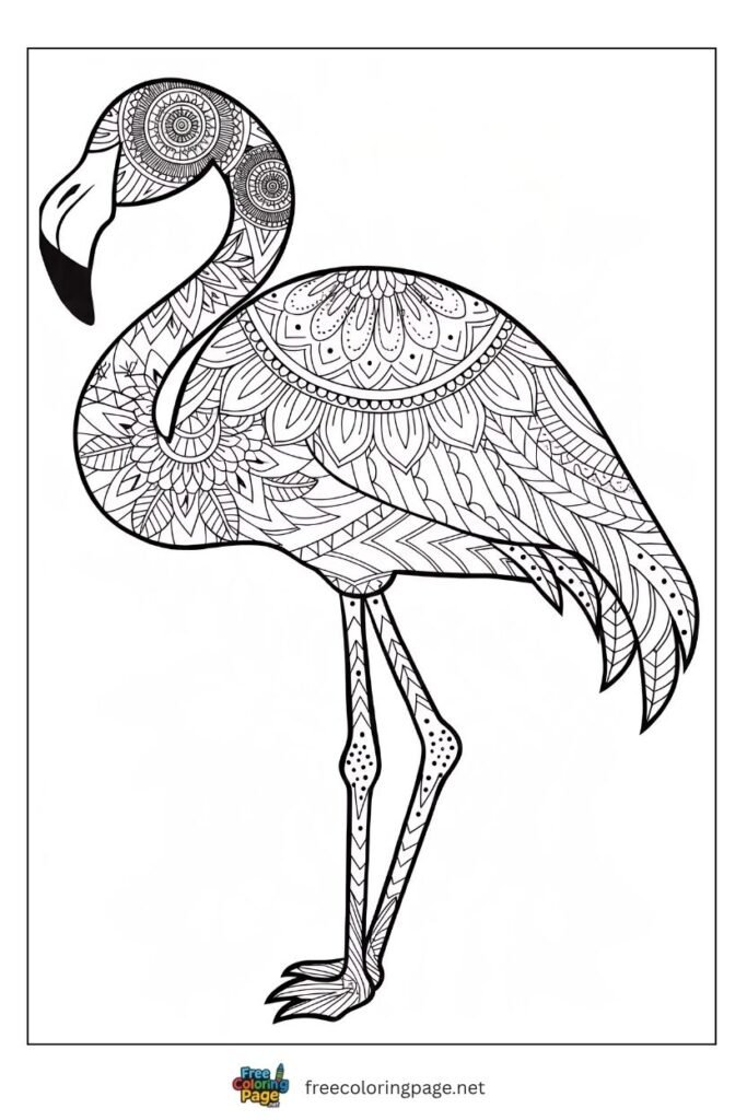 Flamingo filled with intricate pattern coloring page