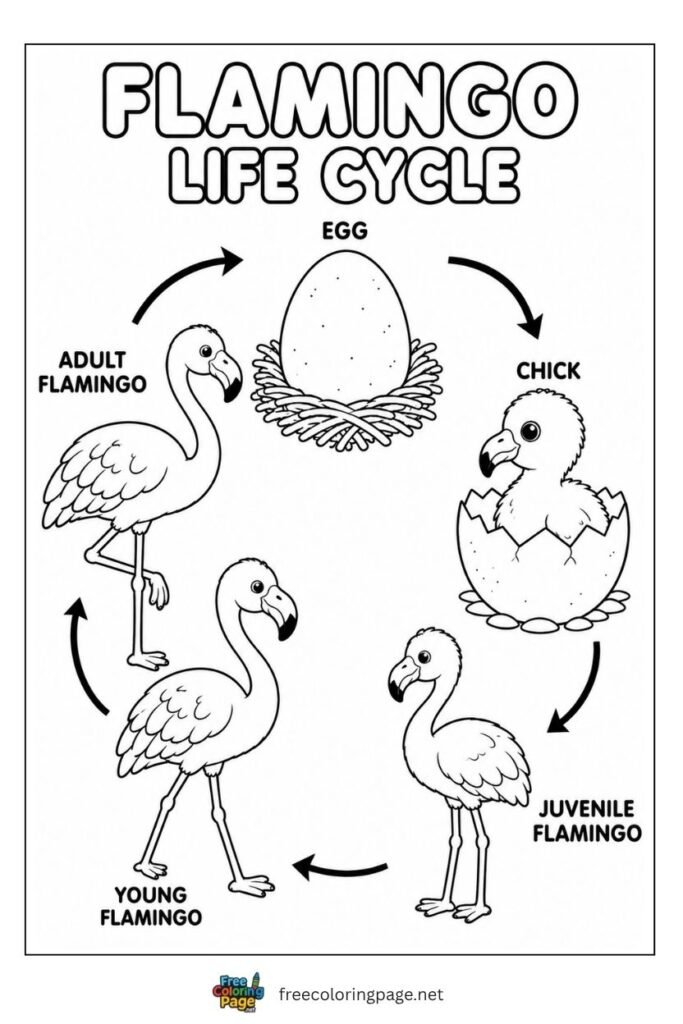 Flamingo lifecycle coloring page