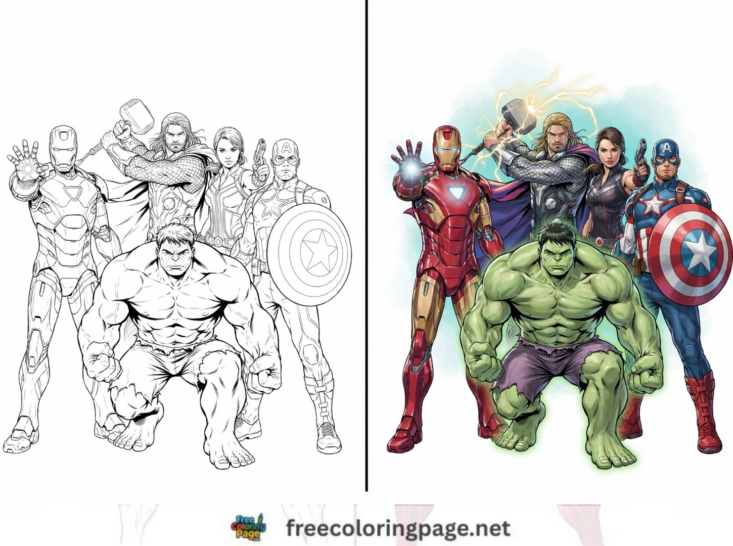 colored vs drawing images of avengers