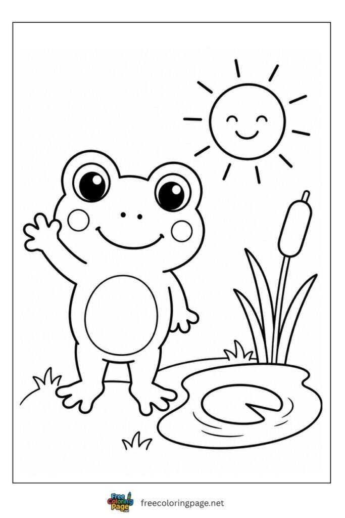 Simple frog waving for preschooler coloring page