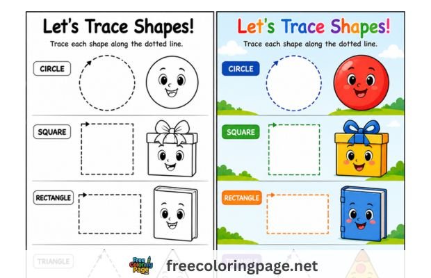 learn to draw shapes - shape tracing worksheets free for kidergarten