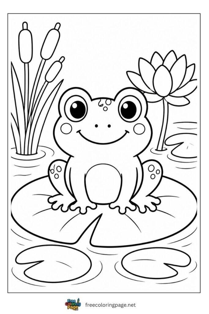 Small frog on a lily pad  for preschooler coloring page
