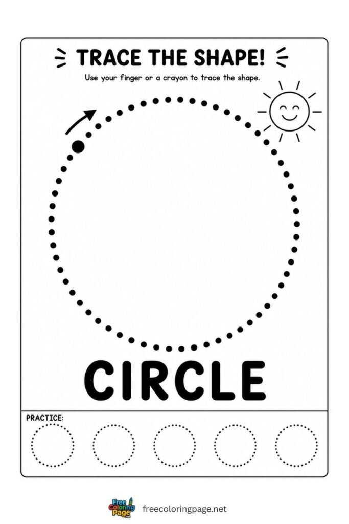 Extra large shape tracing worksheet with thick dotted outline for toddlers age 2 to 4, free printable